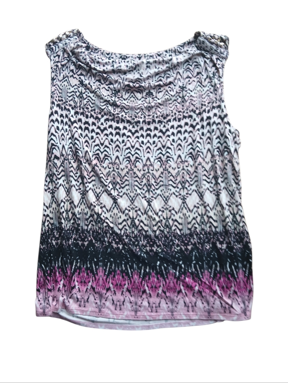 Dana Buchman Size XL Sleeveless Geometric Print Top in Pink and Black